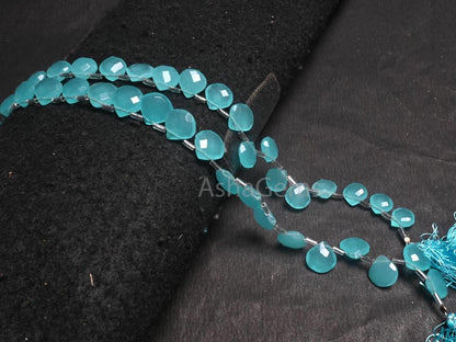 Beautiful Sky Blue Chalcedony Hydro Faceted Heart Shape Beads, AAA Aqua Blue Chalcedony Hydro Heart Checker Cut Briolette beads Jewelry SALE(AG 18748)
