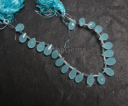 AAA Aqua Chalcedony Hydro Faceted Drops Beads,6.5" Aqua Blue Color Quartz Hydro Teardrop Briolette Side Drill bead Jewelry making Craft SALE (AG 18749)