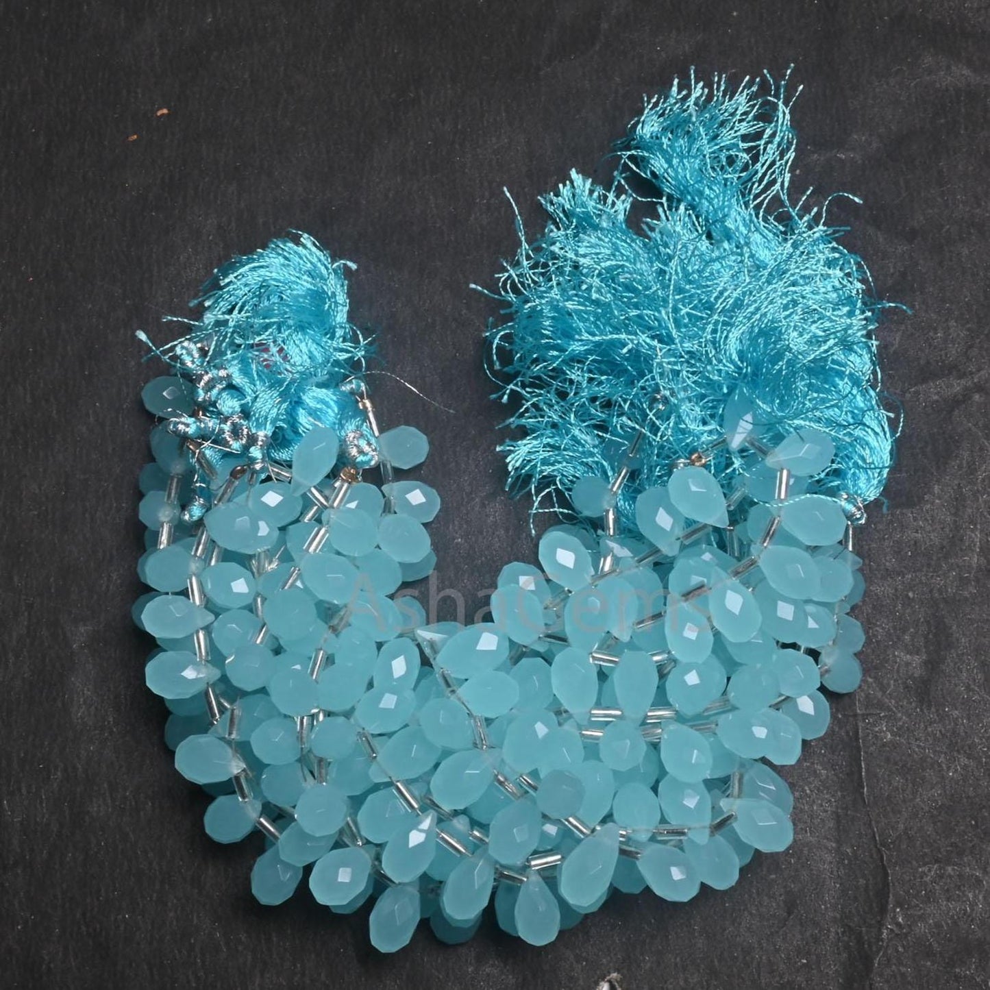 AAA Aqua Chalcedony Hydro Faceted Drops Beads,6.5" Aqua Blue Color Quartz Hydro Teardrop Briolette Side Drill bead Jewelry making Craft SALE (AG 18749)