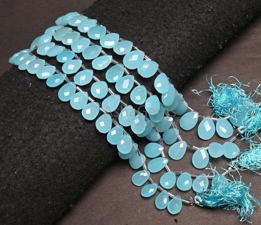 AAA Quality Sky Blue Chalcedony Color Hydro Faceted Pear Shape Beads,8" Sky Blue Hydro Teardrop Briolette Beads Jewelry making Handicrafts(AG 18750)