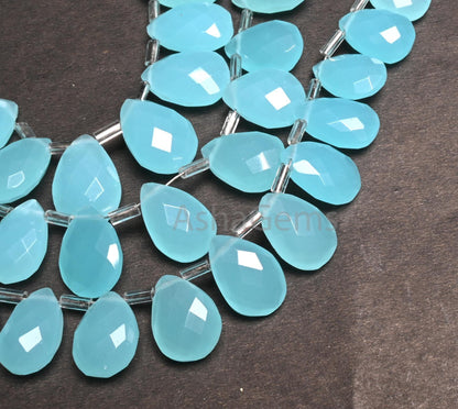 AAA Quality Sky Blue Chalcedony Color Hydro Faceted Pear Shape Beads,8" Sky Blue Hydro Teardrop Briolette Beads Jewelry making Handicrafts(AG 18750)