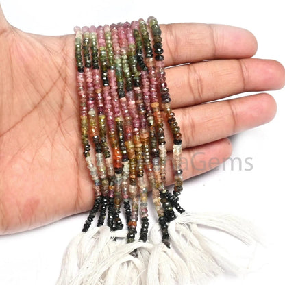Beautiful Tourmaline faceted Rondelle beads,13" natural Multi tourmaline Indian cut handmade tourmaline Beads Necklace Jewelry making Crafts