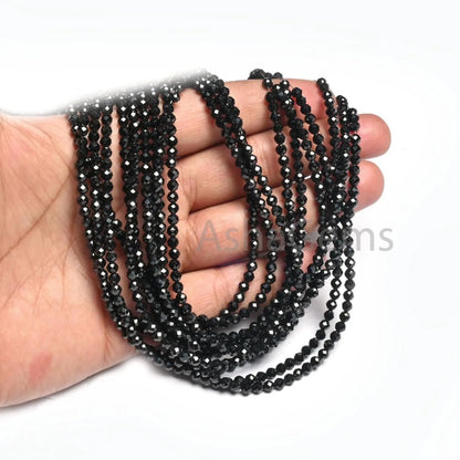 3.5 mm Natural Black Spinel Faceted Rondelle Gemstone Beads,15.5" AAA Coal Black Spinel Micro Machine Cut Spinal Beads Jewelry Necklace SALE