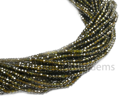 3 mm AAA Dark Green Zircon Micro Cut Faceted Rondelle Beads, Amazing Green Cubic Zirconia  Machine Cut Zircon Beads Jewelry Making Necklace