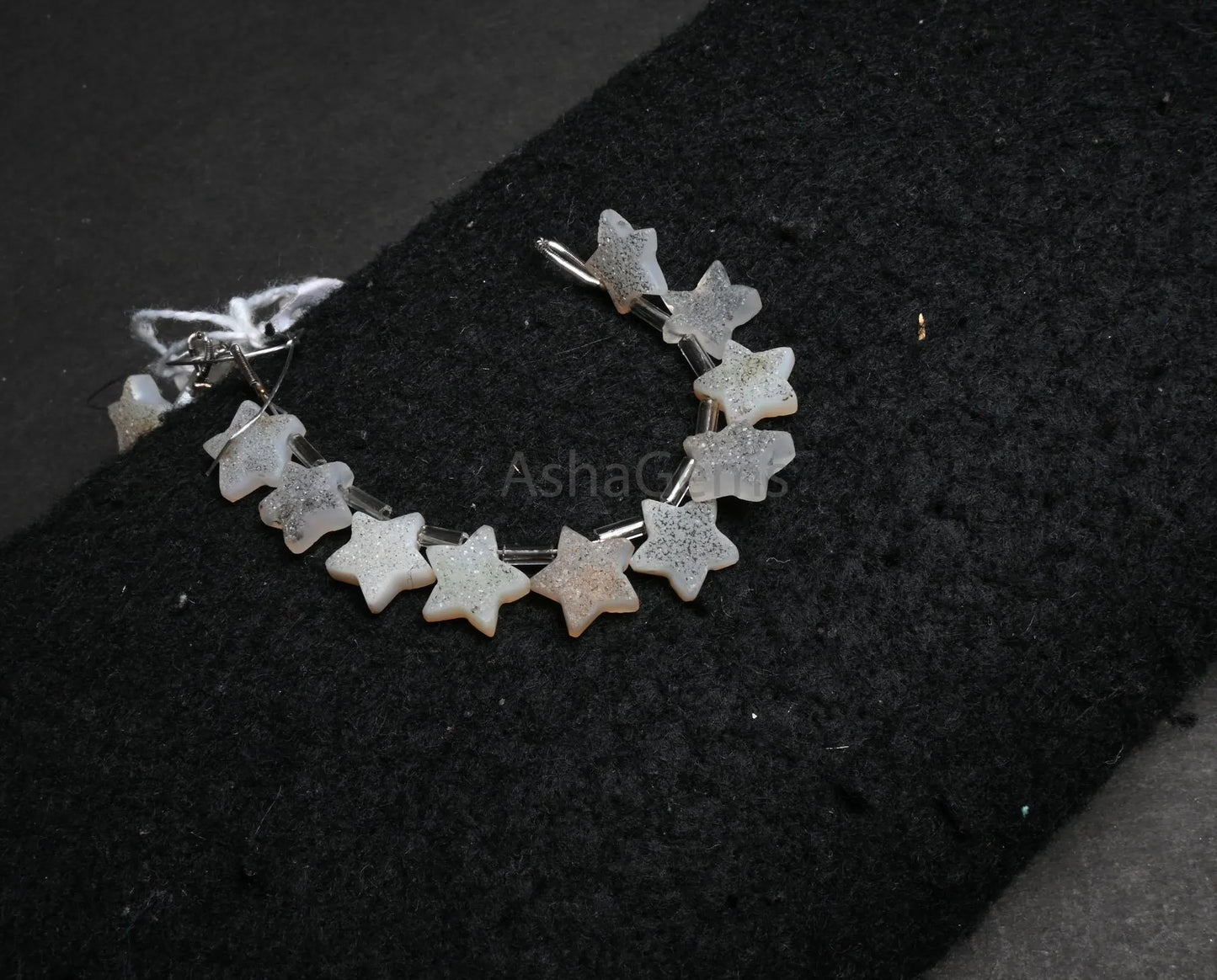 Natural Drusy fancy Star Shape Carving Gemstone Beads, Beautiful White Agate Druzy Carved Star Side Drill Bead For Jewelry Making Craft SALE(AG 18859)