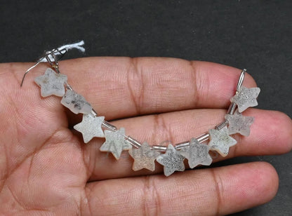Natural Drusy fancy Star Shape Carving Gemstone Beads, Beautiful White Agate Druzy Carved Star Side Drill Bead For Jewelry Making Craft SALE(AG 18859)