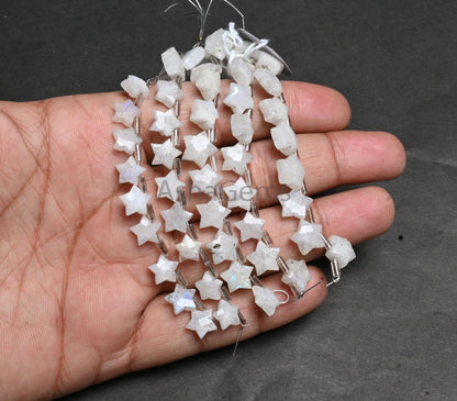Rainbow Moonstone Carved Star Shape Beads, Natural Blue Fire Rainbow Carving Side Drill faceted Moonstone fancy Carve Briolette Bead Jewelry (AG AG 18860)