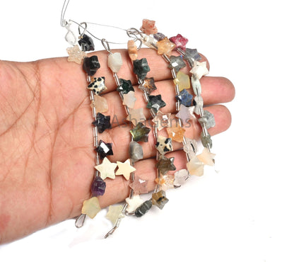Beautiful Multi Color Gemstone fancy Star Shape Beads, Multi Disco Carved Briolette Star Beads Mix Gemstone Carving Fancy Beads Jewelry SALE (AG 18862)