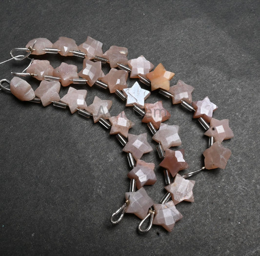 Natural Peach Moonstone Faceted carving Star gemstone beads,10 mm Shaded Peach Chocolate Moonstone Carved star Fancy Moonstone Beads Jewelry ( AG 18866)