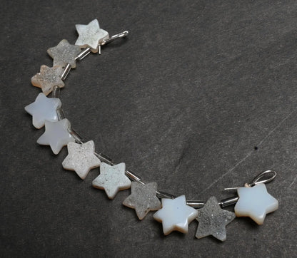 Beautiful White Agate Drusy fancy Star Shape Carving handmade Beads, Natural Druzy Carved Star Side Drill Drusy Star Bead Jewelry Craft SALE (AG 18867)