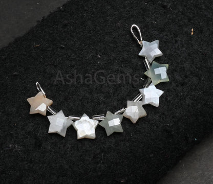 Natural white moonstone + Sea Green Chalcedony Carving star shape Gemstone beads,9-10 mm Multi Stone Carved star faceted beads Jewelry Craft (AG 18875)