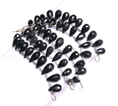 Beautiful Black Spinel Faceted Drop Shape Gemstone Beads, Natural Spinal Teardrop Briolette side Drill machine cut Black Spinel Bead Jewelry(AG 18877)