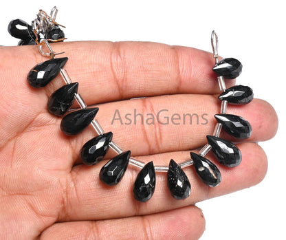 Beautiful Black Spinel Faceted Drop Shape Gemstone Beads, Natural Spinal Teardrop Briolette side Drill machine cut Black Spinel Bead Jewelry(AG 18877)