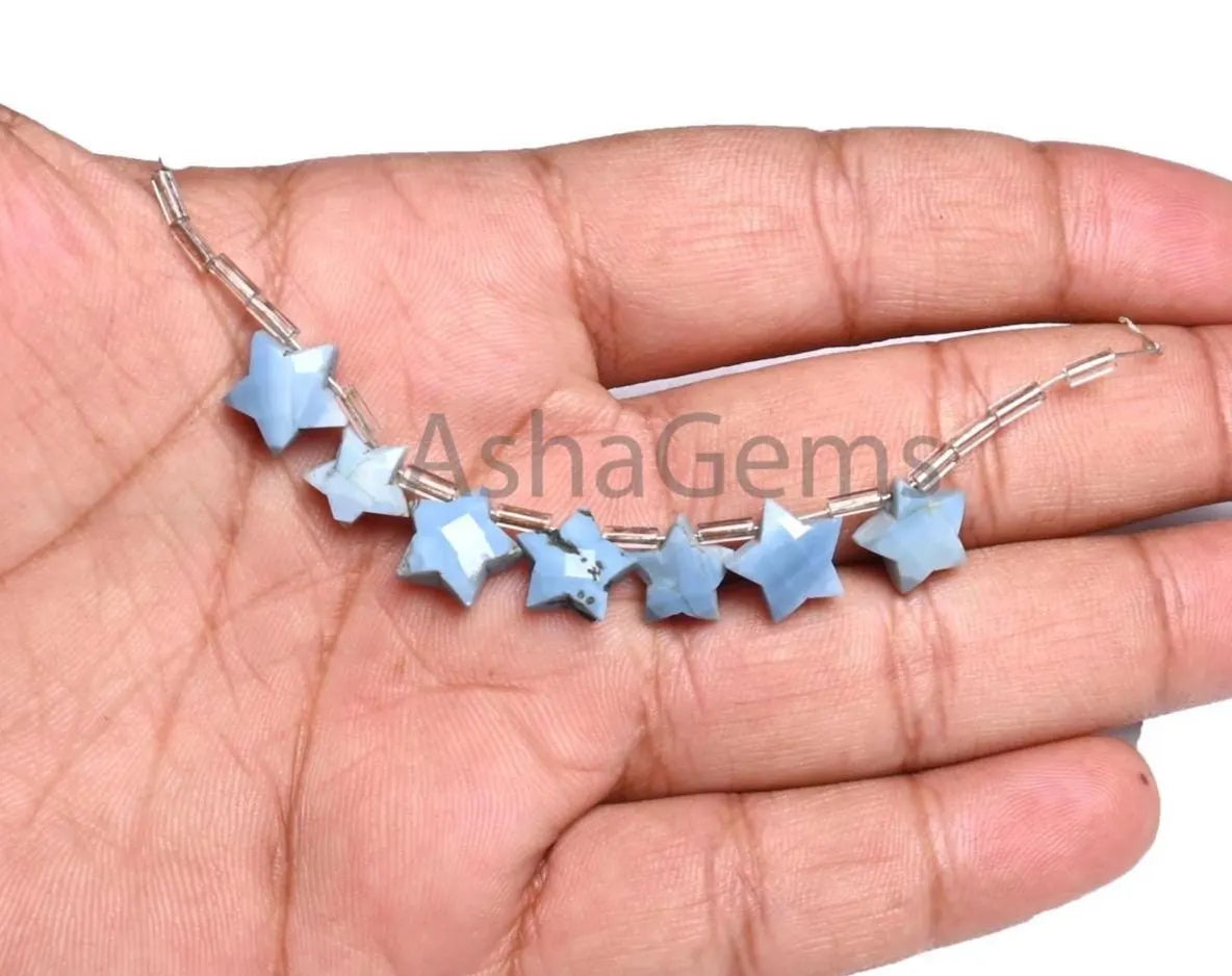 Blue Oregon opal Carving Star Shape faceted Beads,8.5-10.5 mm Pigeon blue Opal Carved Fancy Side Drill Star gemstone Blue Opal Beads Jewelry(AG 18879)