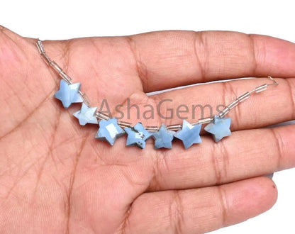Blue Oregon opal Carving Star Shape faceted Beads,8.5-10.5 mm Pigeon blue Opal Carved Fancy Side Drill Star gemstone Blue Opal Beads Jewelry(AG 18879)