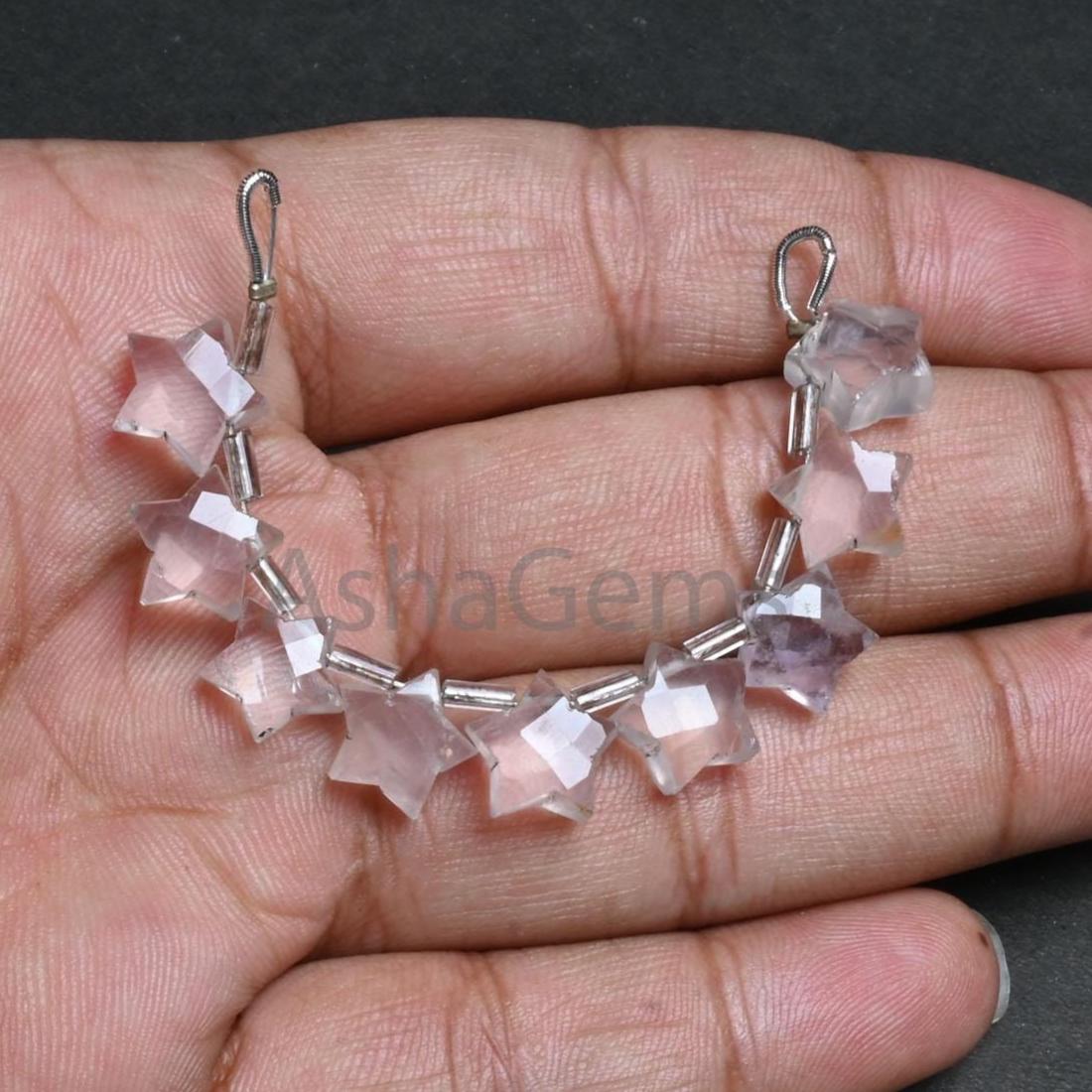 Natural Rose quartz Fancy Star Shape Carving handmade Beads,9-10.5 mm Light Pink Quartz Star Carved Gemstone Beads Jewelry Making Craft SALE (AG 18885)