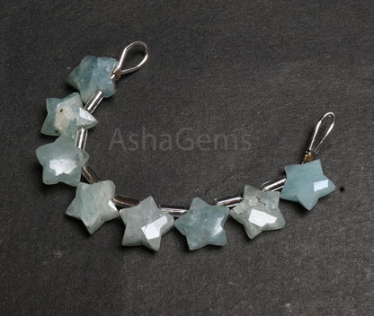 Natural Aquamarine Beryl Fancy Star Shape faceted Beads,10mm Fine Raw Aquamarine Fancy Star Briolette Gemstone Carve Bead Jewelry Craft SALE (AG 18895)
