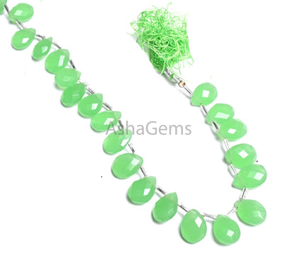 AAA Green Quartz Hydro faceted Pears Shape Beads,9" Fine Chryso Green Chalcedony Color Hydro Teardrop Briolette Side Drill Bead Jewelry SALE (AG 18899)