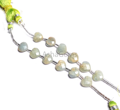 10mm Natural Aquamarine Beryl Faceted Heart Shape Gemstone Beads Raw Aquamarine Fancy Heart Briolette Straight Drill Bead Jewelry Craft SALE (AG 18902)