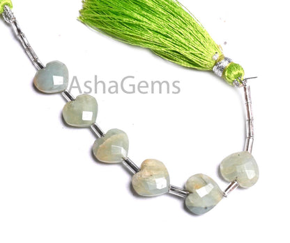 10mm Natural Aquamarine Beryl Faceted Heart Shape Gemstone Beads Raw Aquamarine Fancy Heart Briolette Straight Drill Bead Jewelry Craft SALE (AG 18902)