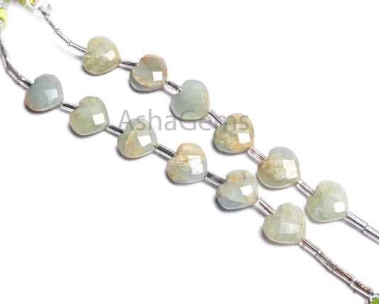 10mm Natural Aquamarine Beryl Faceted Heart Shape Gemstone Beads Raw Aquamarine Fancy Heart Briolette Straight Drill Bead Jewelry Craft SALE (AG 18902)