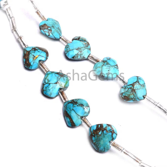 10 mm Fine Copper Turquoise Fancy Heart Carving Beads, Copper Turquoise Faceted Heart Briolette T Drill Turquoise Gemstone Bead Jewelry SALE ( AG 18906 )