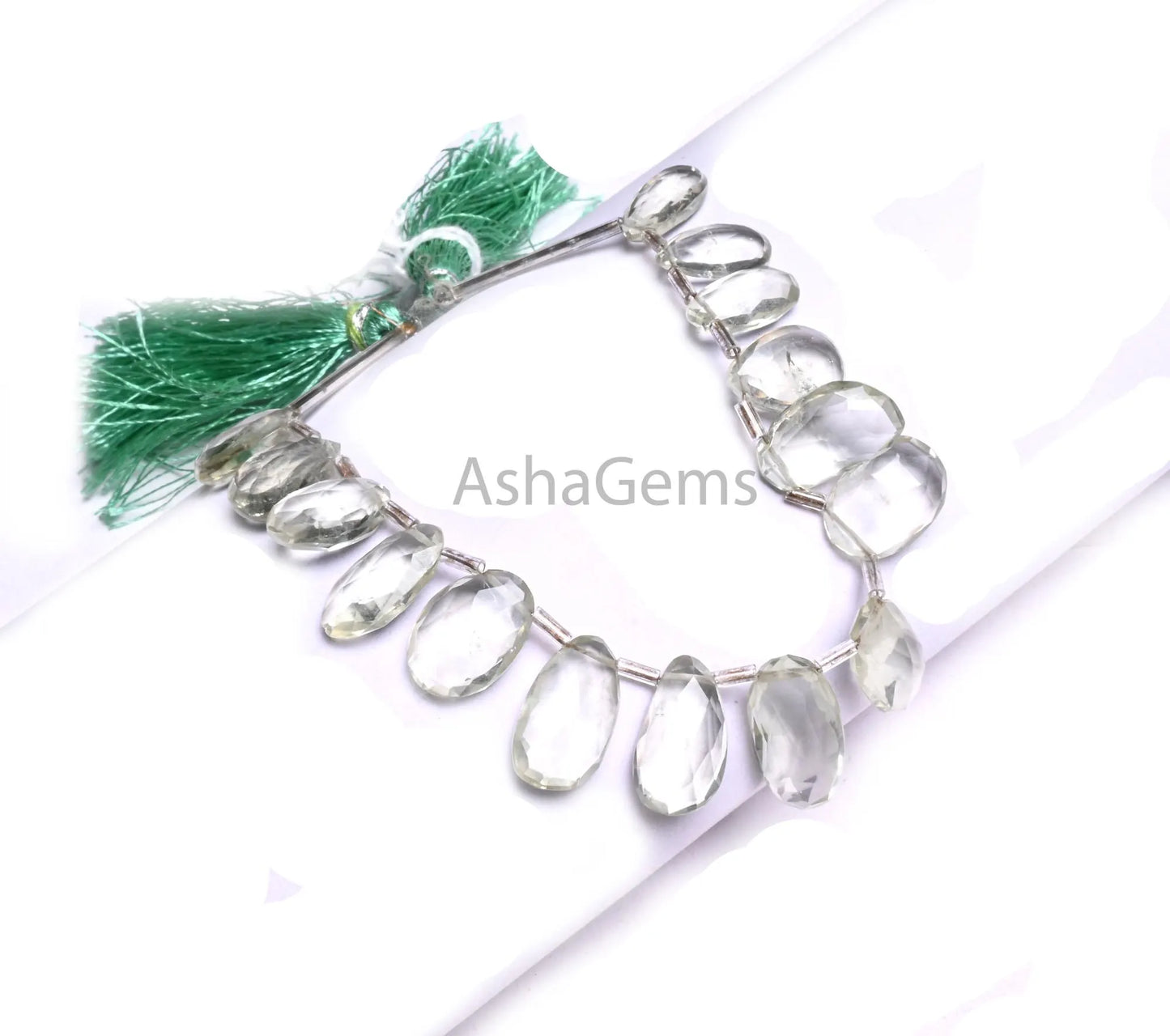 Fine Green Amethyst fancy Briolette faceted beads, Natural Green Amethyst Uneven Pear Shape Side Drill Gemstone amethyst Bead Jewelry Making (AG 18907)