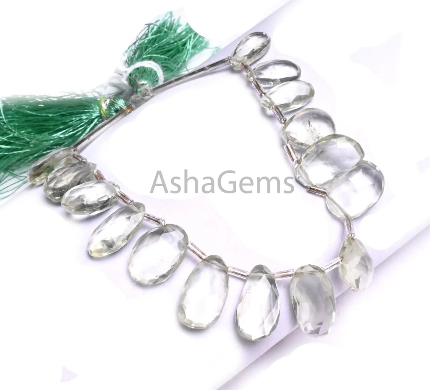 Fine Green Amethyst fancy Briolette faceted beads, Natural Green Amethyst Uneven Pear Shape Side Drill Gemstone amethyst Bead Jewelry Making (AG 18907)