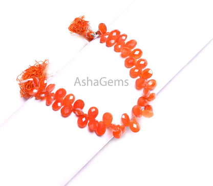 Natural Carnelian Faceted Pear Shape Gemstone Beads,8" Shaded Red Orange Carnelian Teardrop Briolette Side Drill Carnelian Bead Jewelry SALE (AG 18910)