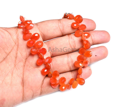 Natural Carnelian Faceted Pear Shape Gemstone Beads,8" Shaded Red Orange Carnelian Teardrop Briolette Side Drill Carnelian Bead Jewelry SALE (AG 18910)