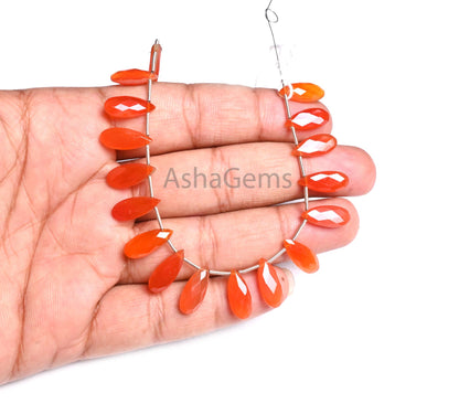 Beautiful Carnelian Fancy Long Pears Shape Faceted Beads,6-15mm AAA Shaded Cornelian Pencil Teardrop Briolette Gemstone Beads Jewelry Making (AG 18912)