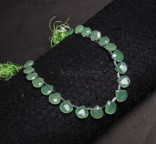 Beautiful Green Chalcedony faceted Heart Shape Beads,10-11 mm Fine Green Chalcedony Heart Briolette Side Drill Gemstone Beads Jewelry Making (AG 18915)