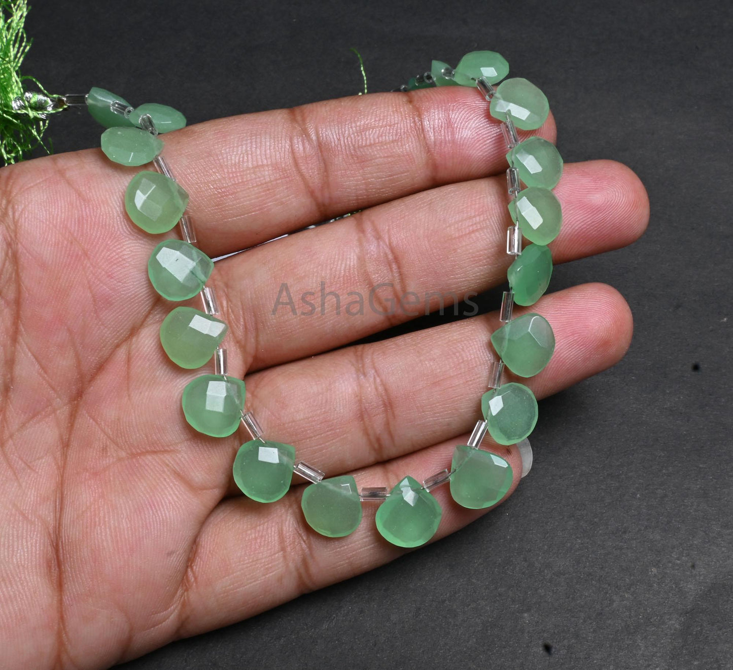 Beautiful Green Chalcedony faceted Heart Shape Beads,10-11 mm Fine Green Chalcedony Heart Briolette Side Drill Gemstone Beads Jewelry Making (AG 18915)