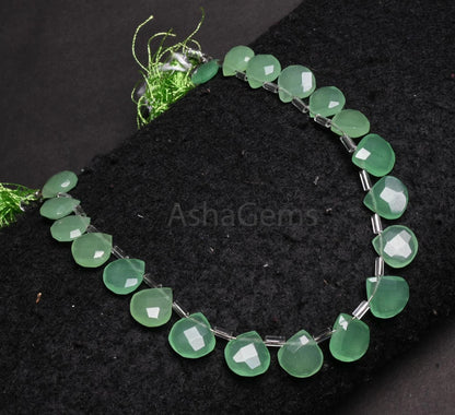 Beautiful Green Chalcedony faceted Heart Shape Beads,10-11 mm Fine Green Chalcedony Heart Briolette Side Drill Gemstone Beads Jewelry Making (AG 18915)