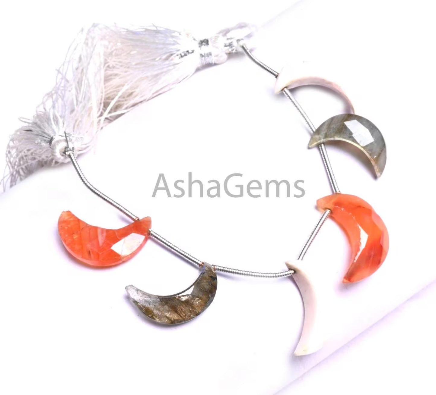 Natural Mix Gemstone Carved Half Moon Crescent Gemstone Beads, Multi Stone Disco Faceted Half Moon Carving Disco Fancy Beads Jewelry Crafts(AG 18917)