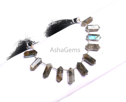 Beautiful Flashy Labradorite Fancy Bullet Shape faceted Beads,6-16mm-Natural Black rainbow Both Side Pointed Pencil Shape Beads Jewelry SALE (AG 18920)