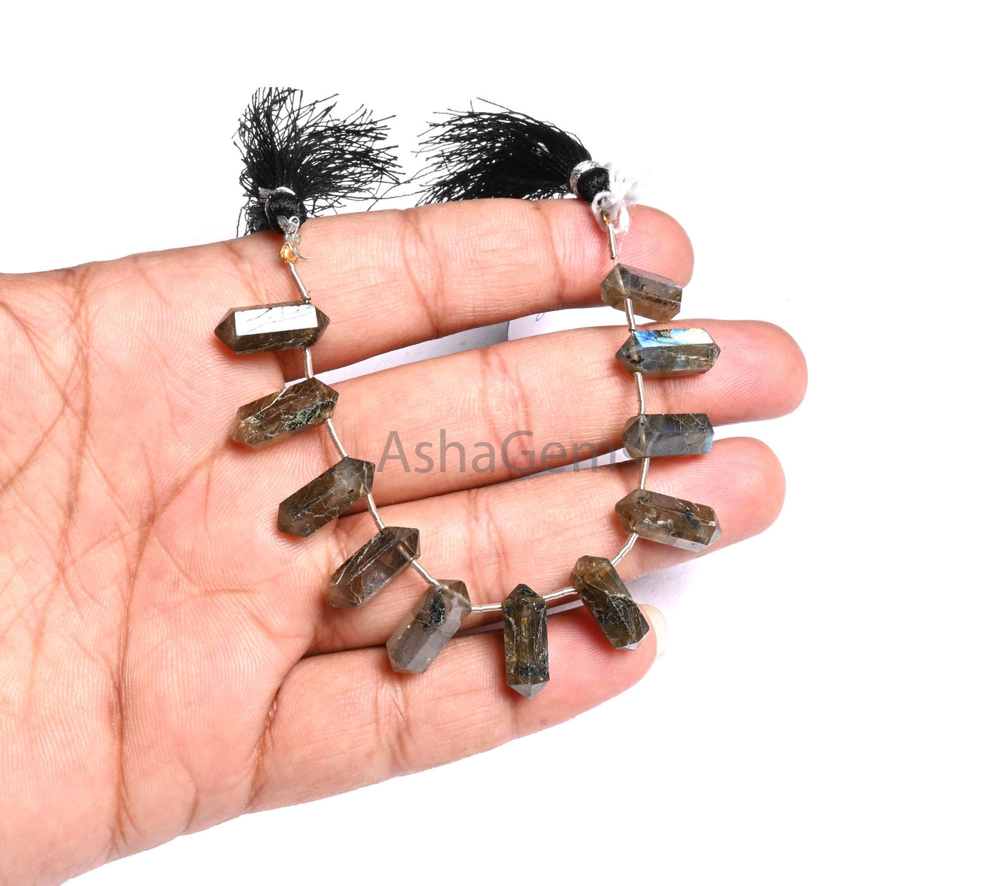 Beautiful Flashy Labradorite Fancy Bullet Shape faceted Beads,6-16mm-Natural Black rainbow Both Side Pointed Pencil Shape Beads Jewelry SALE (AG 18920)