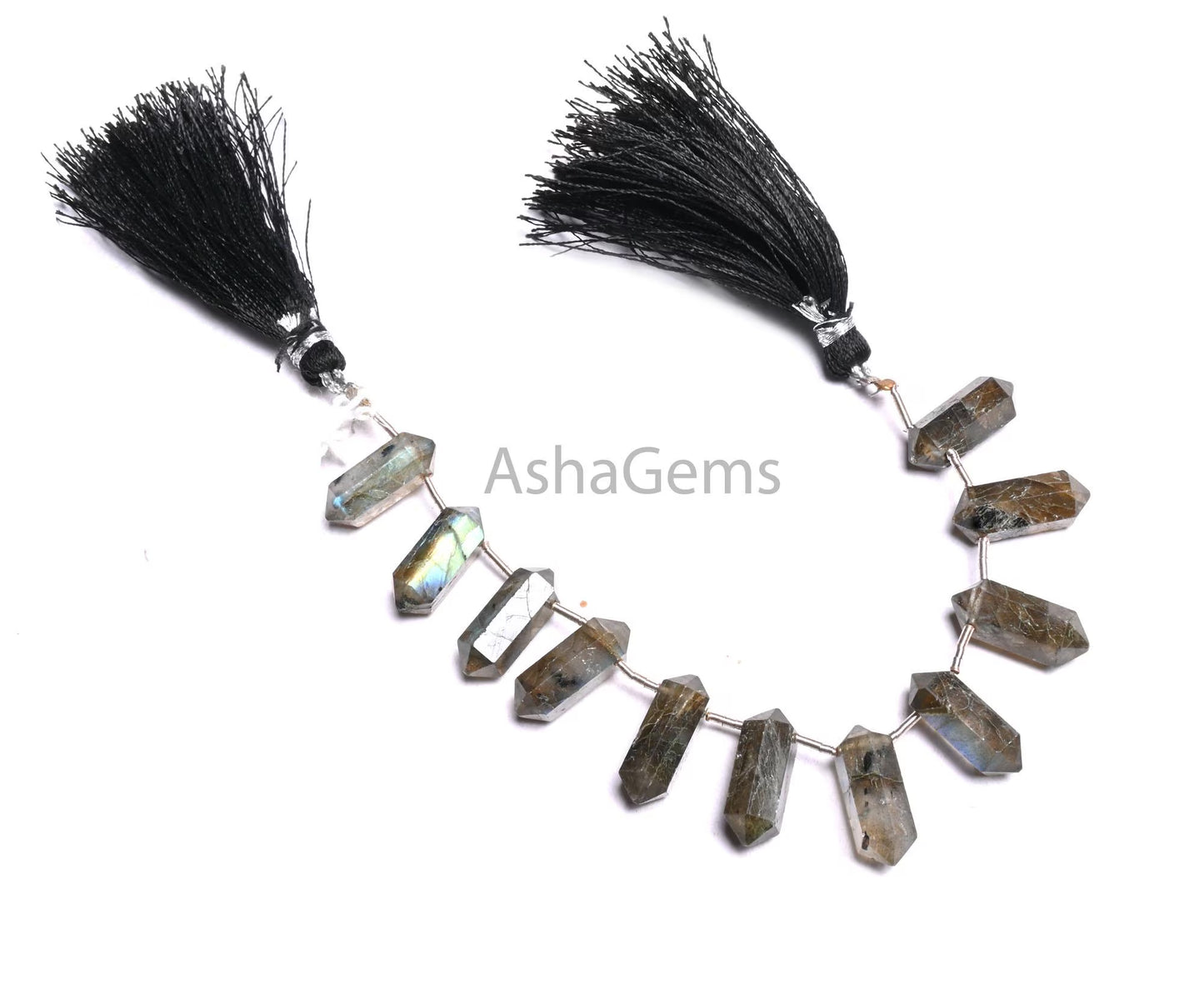 Beautiful Flashy Labradorite Fancy Bullet Shape faceted Beads,6-16mm-Natural Black rainbow Both Side Pointed Pencil Shape Beads Jewelry SALE (AG 18920)