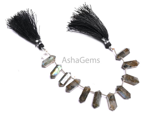 Beautiful Flashy Labradorite Fancy Bullet Shape faceted Beads,6-16mm-Natural Black rainbow Both Side Pointed Pencil Shape Beads Jewelry SALE (AG 18920)