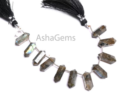 Beautiful Flashy Labradorite Fancy Bullet Shape faceted Beads,6-16mm-Natural Black rainbow Both Side Pointed Pencil Shape Beads Jewelry SALE (AG 18920)