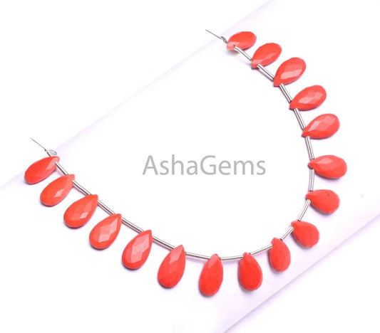 AAA Coral Hydro Fancy Pear Shape Faceted Beads,6-11 mm Red Coral Hydro Teardrop Side Drill Briolette Gemstone Bead Jewelry Making Craft SALE (AG 18922)