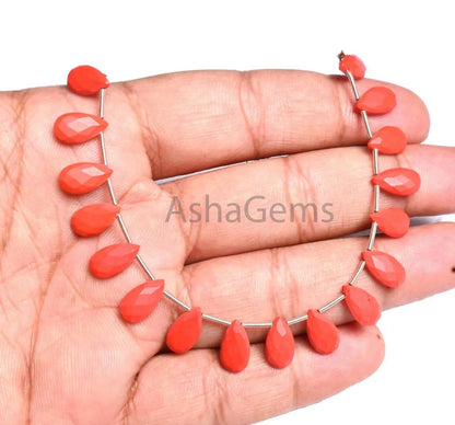 AAA Coral Hydro Fancy Pear Shape Faceted Beads,6-11 mm Red Coral Hydro Teardrop Side Drill Briolette Gemstone Bead Jewelry Making Craft SALE (AG 18922)