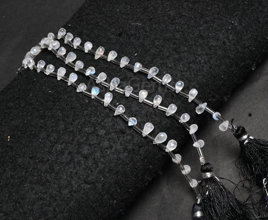 Flashy Rainbow Moonstone Faceted Drops Gemstone Beads, Natural Blue Fire White Rainbow Teardrop Briolett Rainbow Moonstone Bead Jewelry SALE (AG 18923)