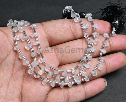 Flashy Rainbow Moonstone Faceted Drops Gemstone Beads, Natural Blue Fire White Rainbow Teardrop Briolett Rainbow Moonstone Bead Jewelry SALE (AG 18923)