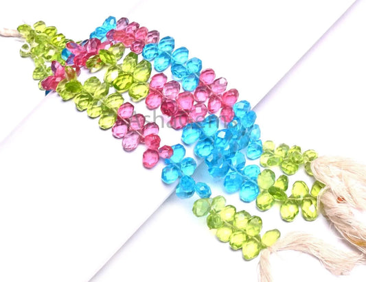 Beautiful Multi Color Quartz Hydro Pears Shape faceted Beads,8"AAA Quality Multi Shaded Colorful Stone Briolette Teardrop Bead Jewelry Craft (AG 18924)