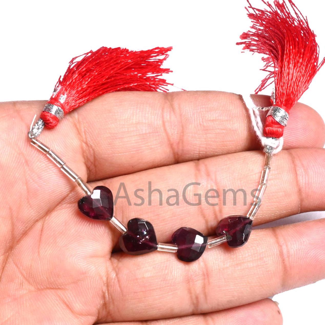 Beautiful Red Garnet Fancy Heart Shape Carving Gemstone Beads,9mm Natural Garnet Faceted Heart Carved Briolette T Drill Garnet Beads Jewelry (AG 18925)