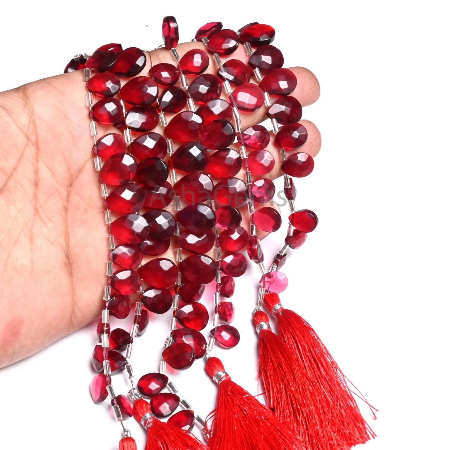 AAA Quality Red Quartz Hydro Faceted Pear Shape Beads, Fine Red Ruby Color Hydro Indian Machine Cut Teardrop Briolett Side Dril Bead Jewelry(AG 18927)