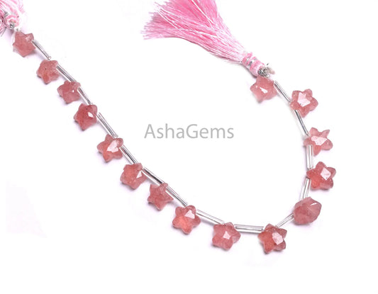 10 mm Natural Pink Strawberry Quartz Faceted Star Shape Carving Beads,8" Fine Beautiful Pink Strawberry Fancy Star Carved Bead Jewelry Craft (AG 18928)
