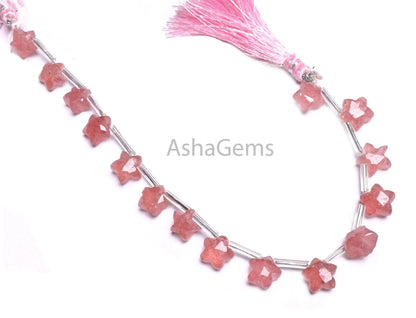 10 mm Natural Pink Strawberry Quartz Faceted Star Shape Carving Beads,8" Fine Beautiful Pink Strawberry Fancy Star Carved Bead Jewelry Craft (AG 18928)