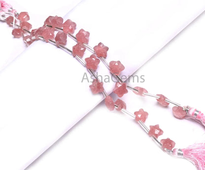 10 mm Natural Pink Strawberry Quartz Faceted Star Shape Carving Beads,8" Fine Beautiful Pink Strawberry Fancy Star Carved Bead Jewelry Craft (AG 18928)